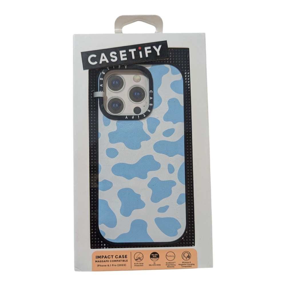 M1-O CASETiFY Impact Case w/ Magsafe for Apple iPhone 15 Pro‎ - Blue Cow Print